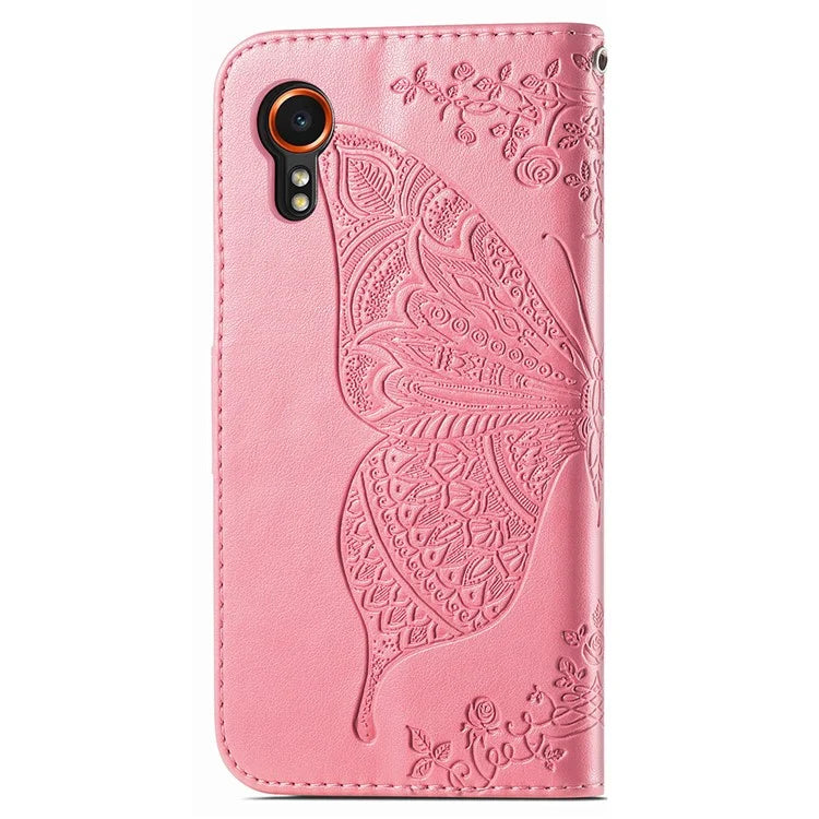 For Samsung Galaxy Xcover 7 Magnetic Case Leather Butterfly Imprinted Phone Cover