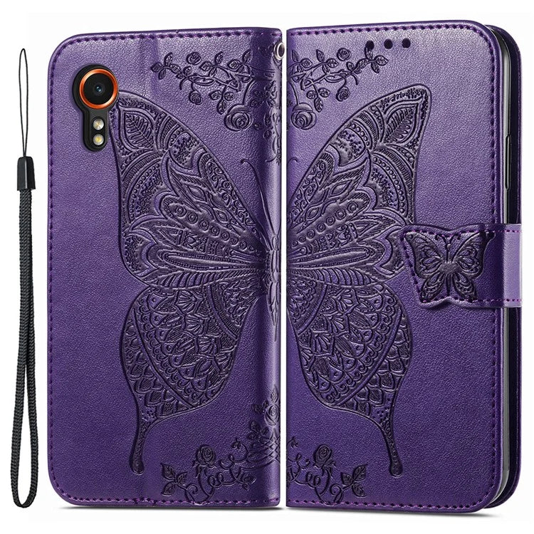 For Samsung Galaxy Xcover 7 Magnetic Case Leather Butterfly Imprinted Phone Cover