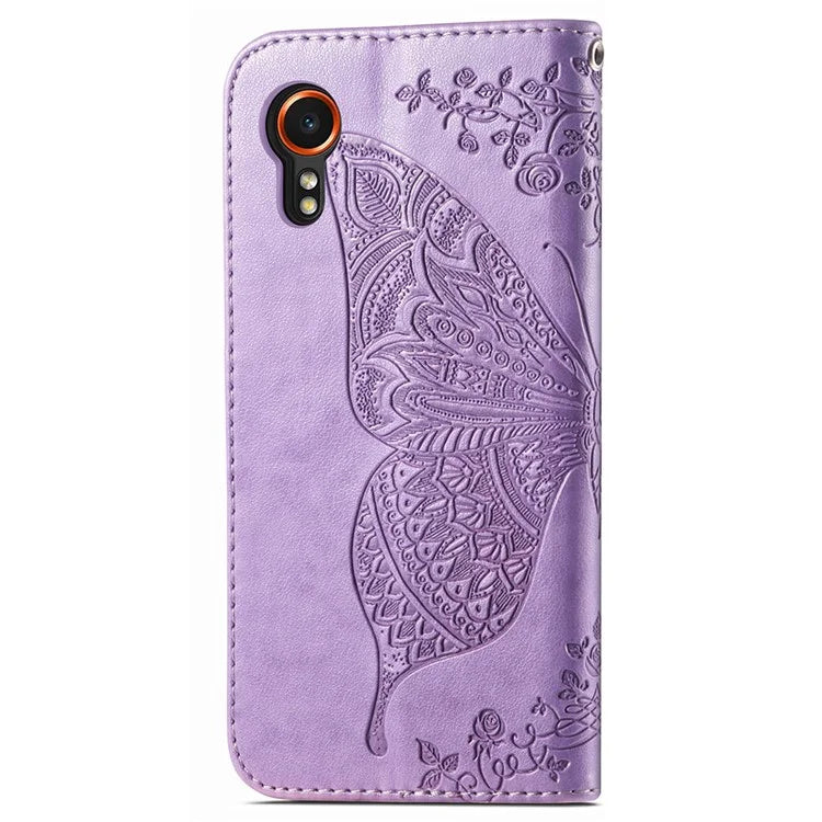For Samsung Galaxy Xcover 7 Magnetic Case Leather Butterfly Imprinted Phone Cover