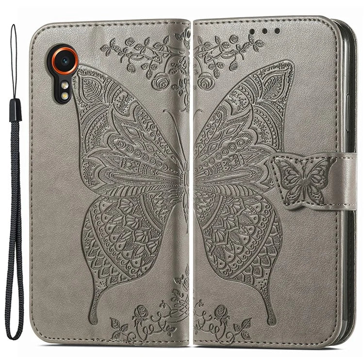 For Samsung Galaxy Xcover 7 Magnetic Case Leather Butterfly Imprinted Phone Cover