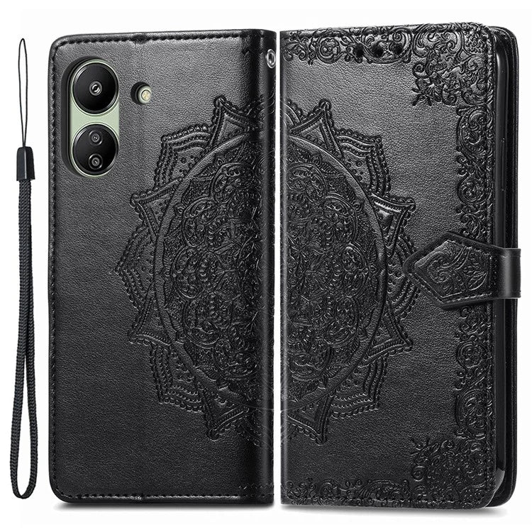 For Xiaomi Redmi 13C 4G / Poco C65 4G Phone Case Mandala Embossed Leather Cover with Wallet