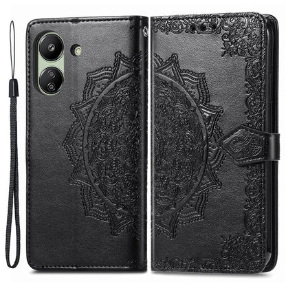 For Xiaomi Redmi 13C 4G / Poco C65 4G Phone Case Mandala Embossed Leather Cover with Wallet