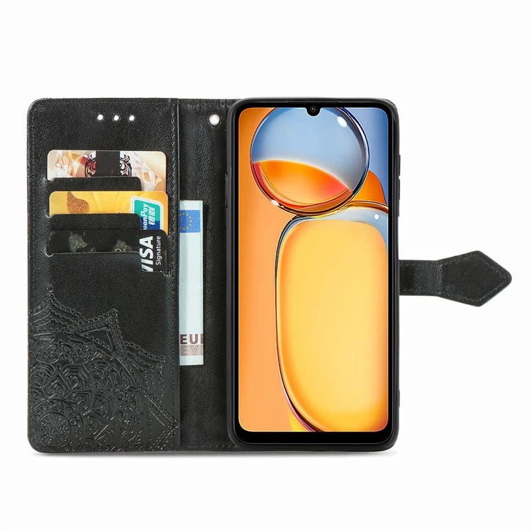 For Xiaomi Redmi 13C 4G / Poco C65 4G Phone Case Mandala Embossed Leather Cover with Wallet