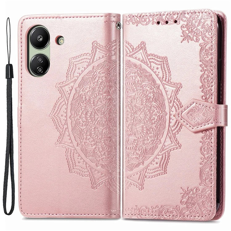 For Xiaomi Redmi 13C 4G / Poco C65 4G Phone Case Mandala Embossed Leather Cover with Wallet