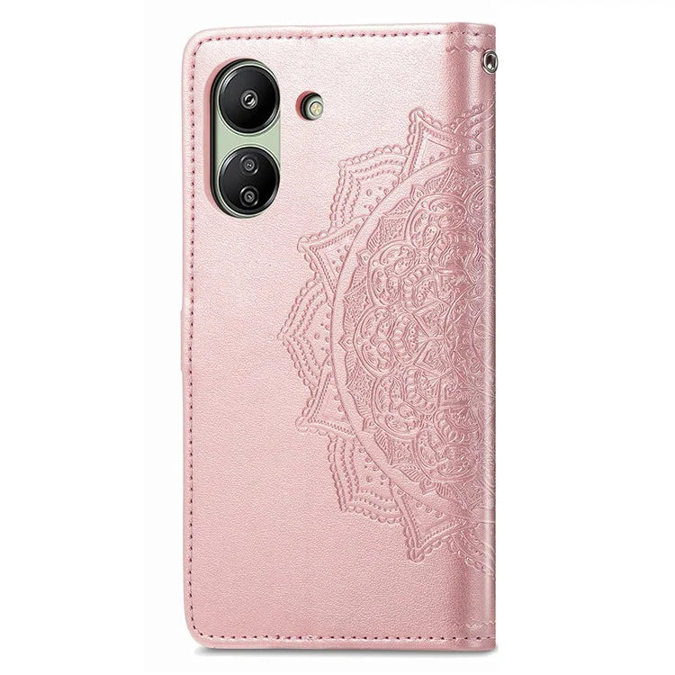 For Xiaomi Redmi 13C 4G / Poco C65 4G Phone Case Mandala Embossed Leather Cover with Wallet