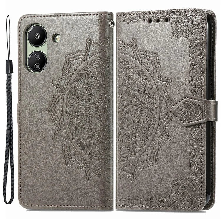 For Xiaomi Redmi 13C 4G / Poco C65 4G Phone Case Mandala Embossed Leather Cover with Wallet