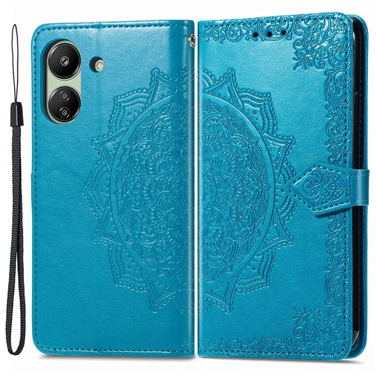 For Xiaomi Redmi 13C 4G / Poco C65 4G Phone Case Mandala Embossed Leather Cover with Wallet