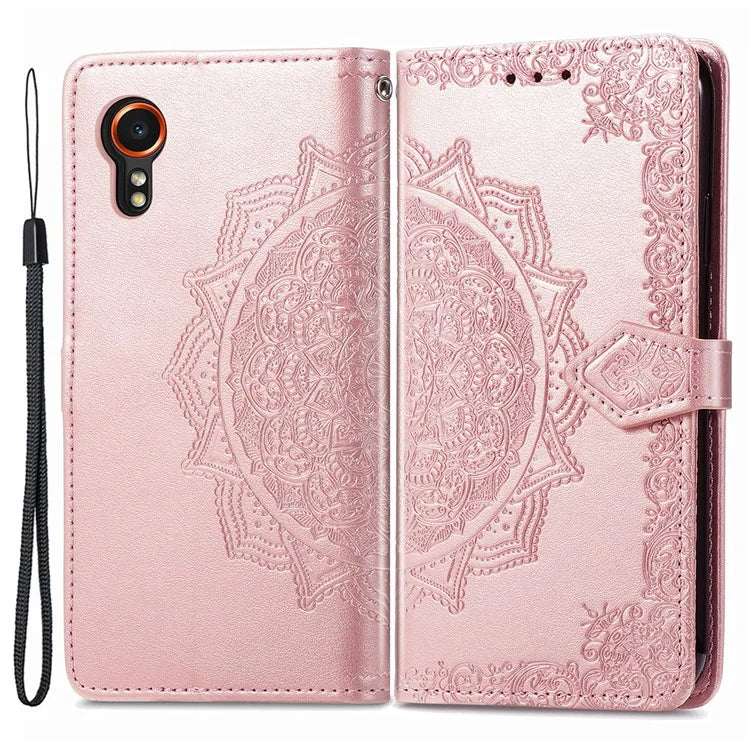 For Samsung Galaxy Xcover 7 Magnetic Phone Case Embossed Mandala Floral Card Slots Cover