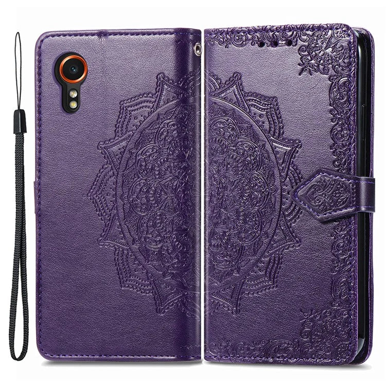 For Samsung Galaxy Xcover 7 Magnetic Phone Case Embossed Mandala Floral Card Slots Cover