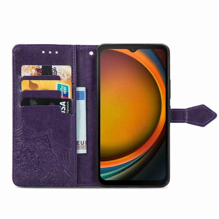 For Samsung Galaxy Xcover 7 Magnetic Phone Case Embossed Mandala Floral Card Slots Cover