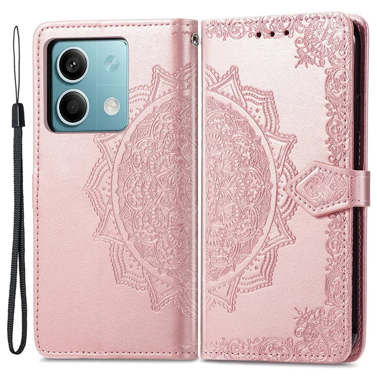 For Xiaomi Redmi Note 13 4G Leather Case Wallet Card Slots Phone Cover Mandala Embossed
