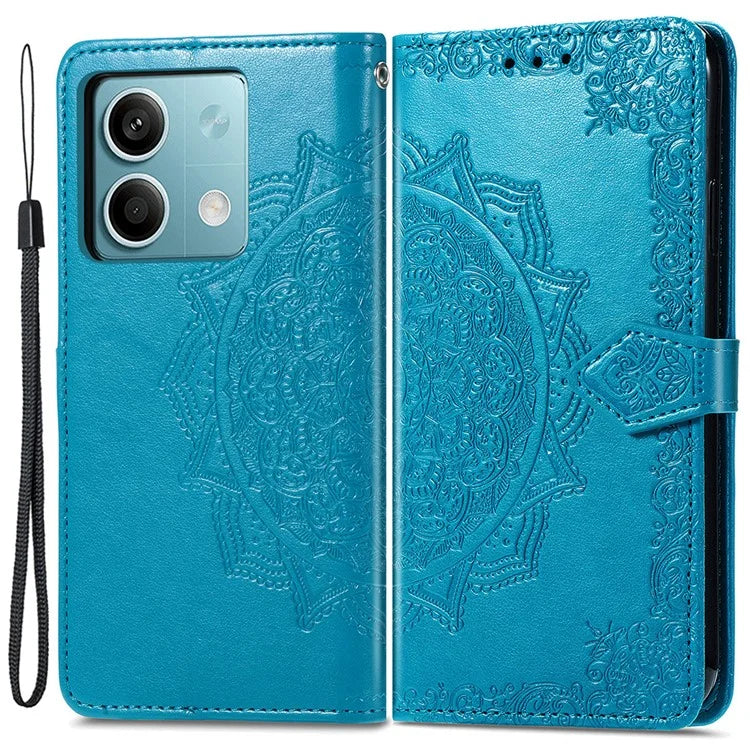 For Xiaomi Redmi Note 13 4G Leather Case Wallet Card Slots Phone Cover Mandala Embossed