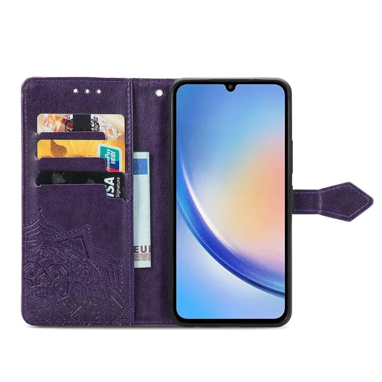 For Samsung Galaxy A55 5G Cell Phone Case Magnetic Embossed Mandala Floral Shell