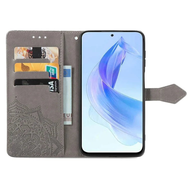 For Honor X50i 5G / 90 Lite 5G Case with Strap Wallet Leather Cover Mandala Embossed
