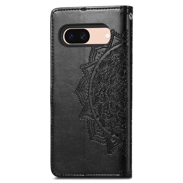For Google Pixel 8a Case Flip Wallet PU Leather Mandala Embossed Design Phone Cover