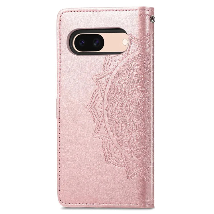 For Google Pixel 8a Case Flip Wallet PU Leather Mandala Embossed Design Phone Cover