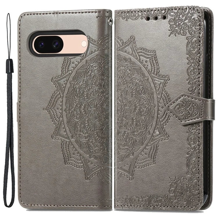 For Google Pixel 8a Case Flip Wallet PU Leather Mandala Embossed Design Phone Cover