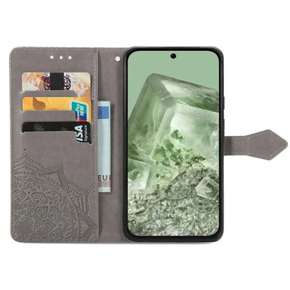 For Google Pixel 8a Case Flip Wallet PU Leather Mandala Embossed Design Phone Cover