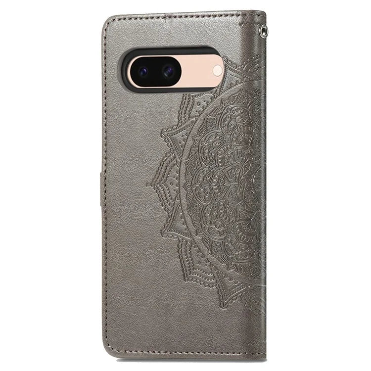For Google Pixel 8a Case Flip Wallet PU Leather Mandala Embossed Design Phone Cover