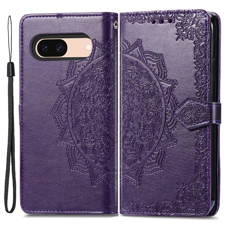 For Google Pixel 8a Case Flip Wallet PU Leather Mandala Embossed Design Phone Cover