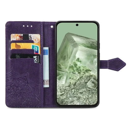 For Google Pixel 8a Case Flip Wallet PU Leather Mandala Embossed Design Phone Cover