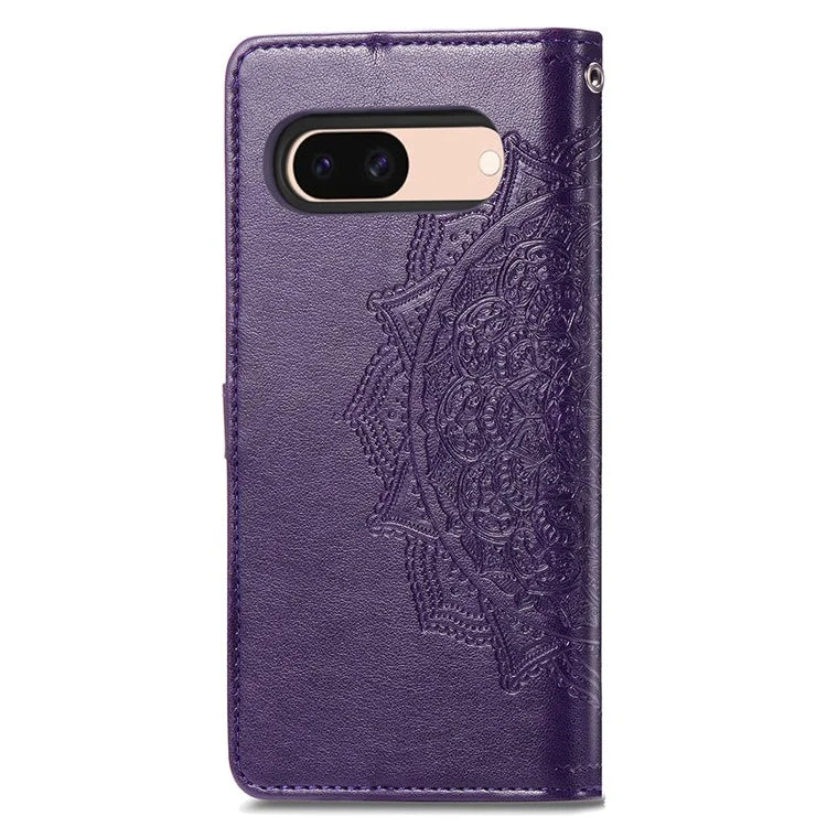 For Google Pixel 8a Case Flip Wallet PU Leather Mandala Embossed Design Phone Cover