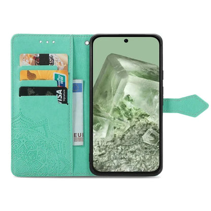 For Google Pixel 8a Case Flip Wallet PU Leather Mandala Embossed Design Phone Cover