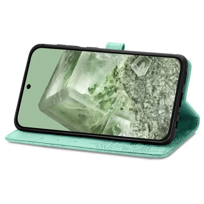 For Google Pixel 8a Case Flip Wallet PU Leather Mandala Embossed Design Phone Cover