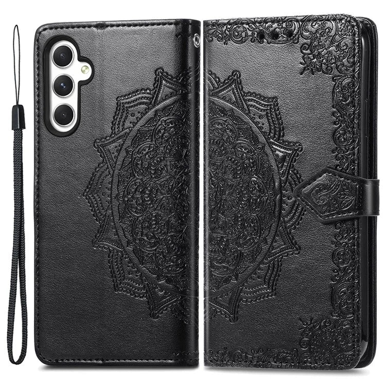 For Samsung Galaxy M14 4G Case PU Leather Mandala Embossed Folio Magnetic Phone Cover