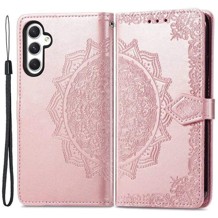 For Samsung Galaxy M14 4G Case PU Leather Mandala Embossed Folio Magnetic Phone Cover