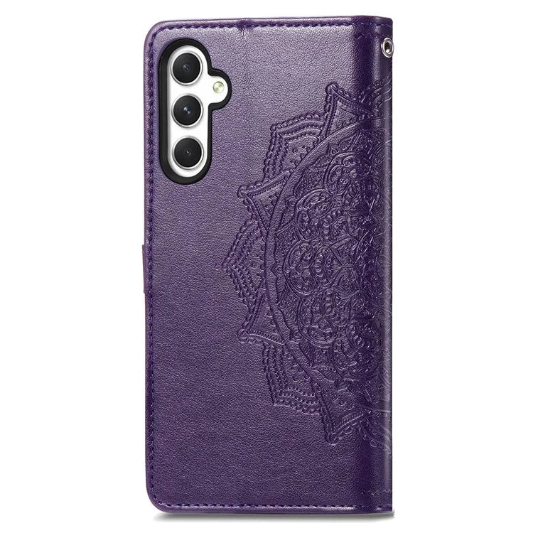 For Samsung Galaxy M14 4G Case PU Leather Mandala Embossed Folio Magnetic Phone Cover