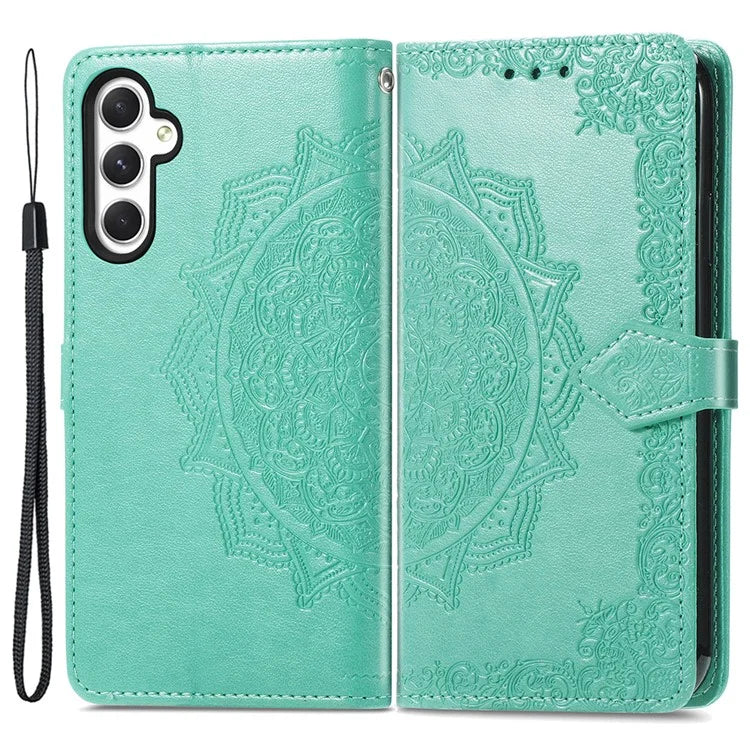 For Samsung Galaxy M14 4G Case PU Leather Mandala Embossed Folio Magnetic Phone Cover