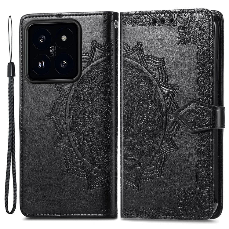 For Xiaomi 14 Pro Case PU Leather Mandala Pattern Phone Cover with Stand Card Holder