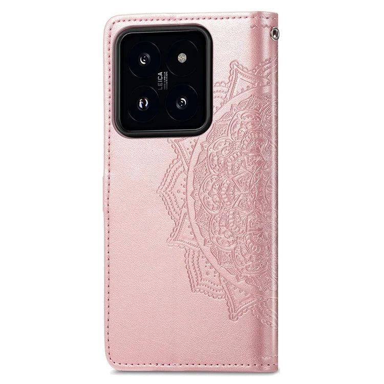 For Xiaomi 14 Pro Case PU Leather Mandala Pattern Phone Cover with Stand Card Holder