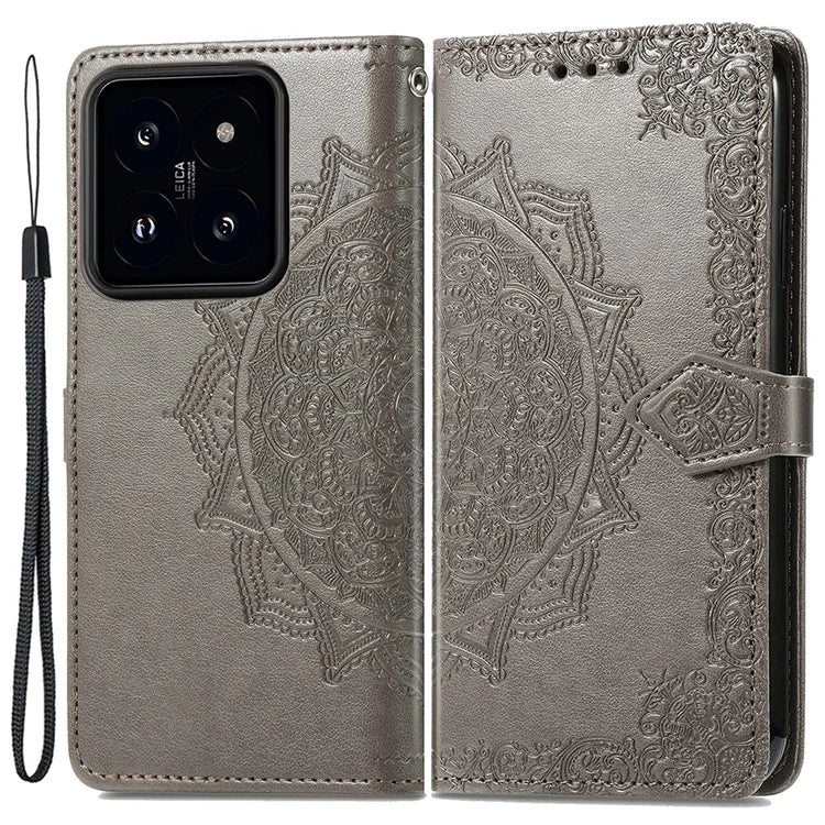 For Xiaomi 14 Pro Case PU Leather Mandala Pattern Phone Cover with Stand Card Holder