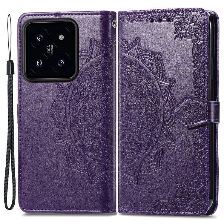 For Xiaomi 14 Pro Case PU Leather Mandala Pattern Phone Cover with Stand Card Holder