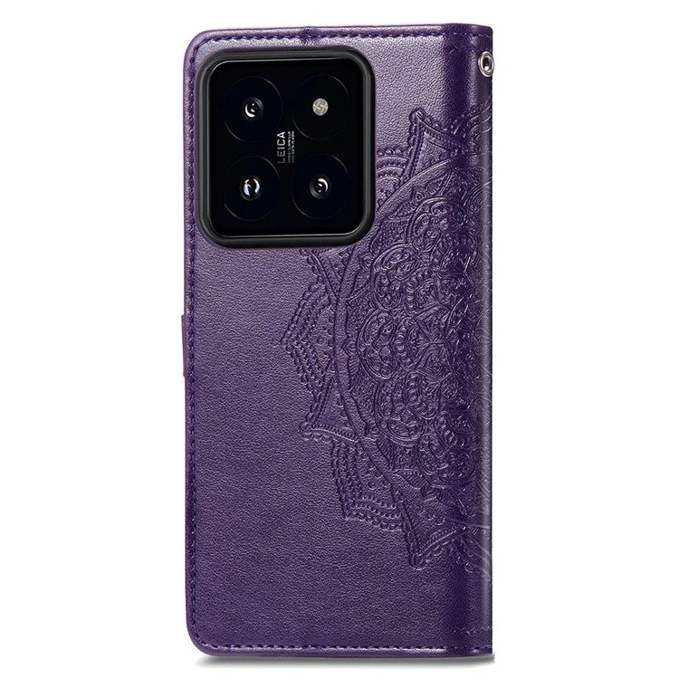 For Xiaomi 14 Pro Case PU Leather Mandala Pattern Phone Cover with Stand Card Holder
