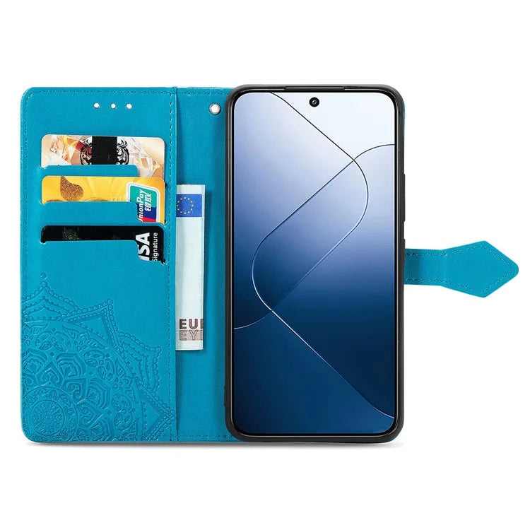 For Xiaomi 14 Pro Case PU Leather Mandala Pattern Phone Cover with Stand Card Holder