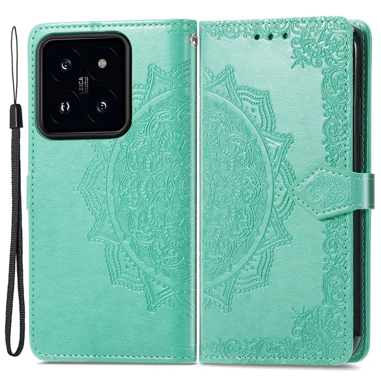 For Xiaomi 14 Pro Case PU Leather Mandala Pattern Phone Cover with Stand Card Holder