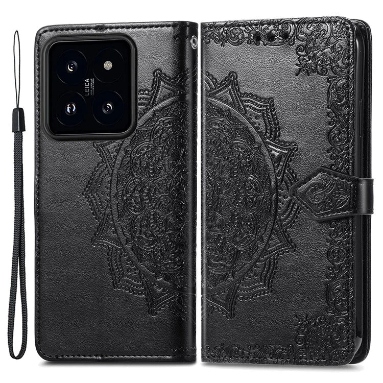 For Xiaomi 14 Case PU Leather Wallet Phone Cover Mandala Embossed Design