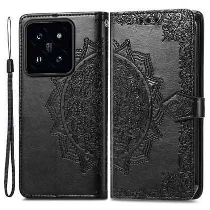 For Xiaomi 14 Case PU Leather Wallet Phone Cover Mandala Embossed Design