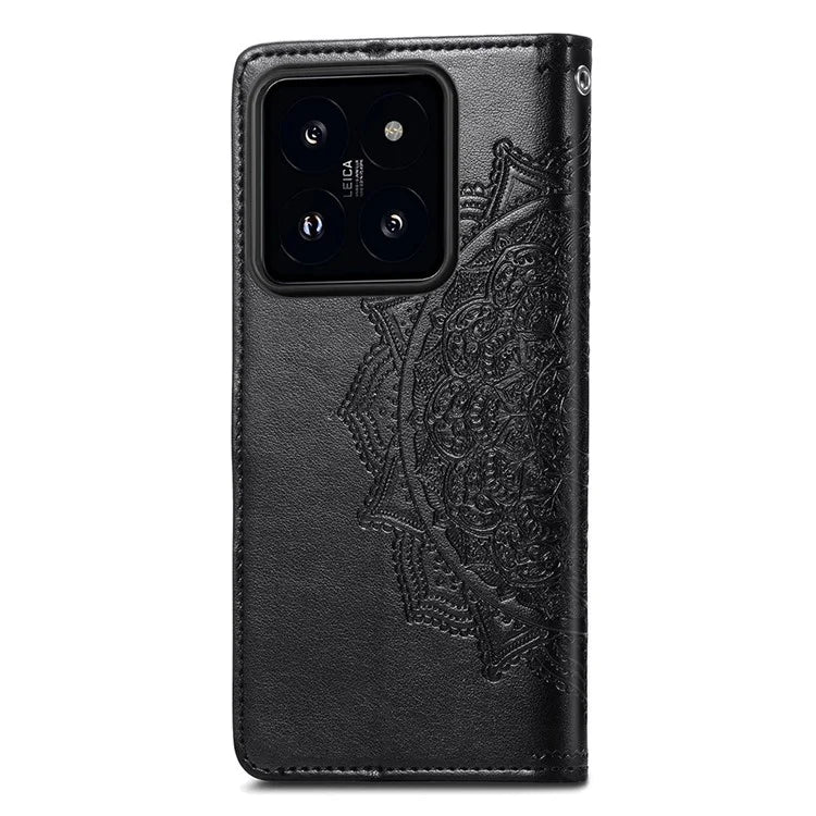 For Xiaomi 14 Case PU Leather Wallet Phone Cover Mandala Embossed Design