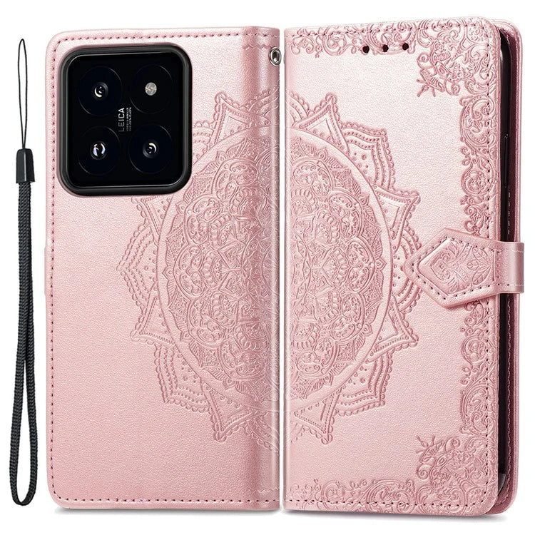For Xiaomi 14 Case PU Leather Wallet Phone Cover Mandala Embossed Design