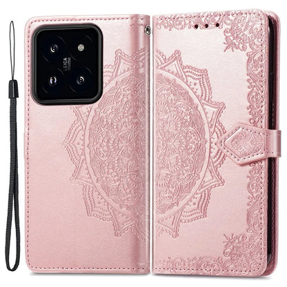 For Xiaomi 14 Case PU Leather Wallet Phone Cover Mandala Embossed Design