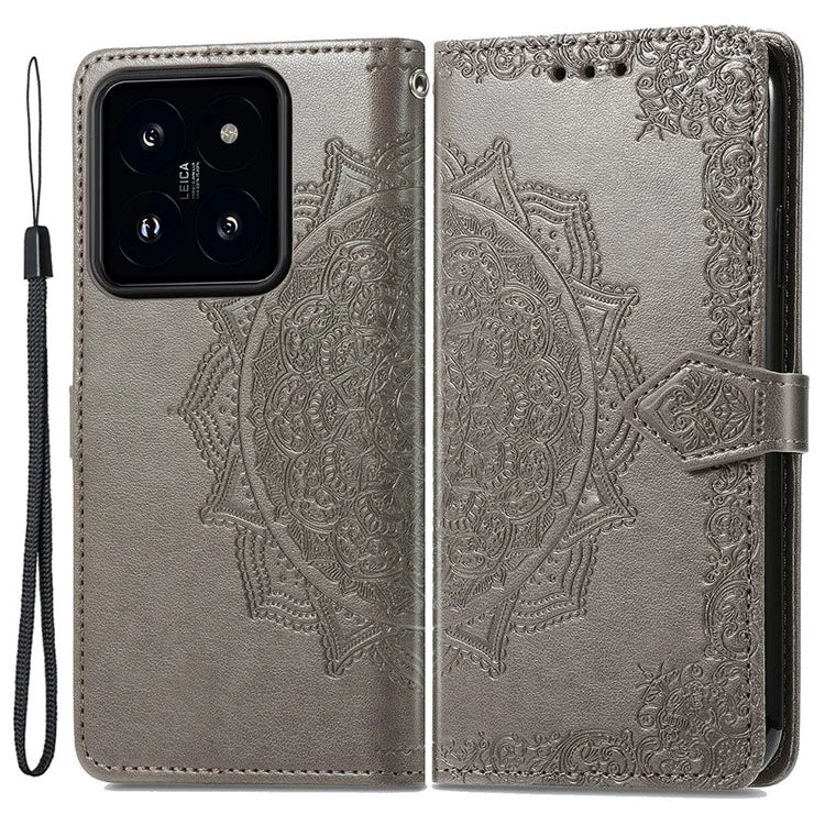 For Xiaomi 14 Case PU Leather Wallet Phone Cover Mandala Embossed Design