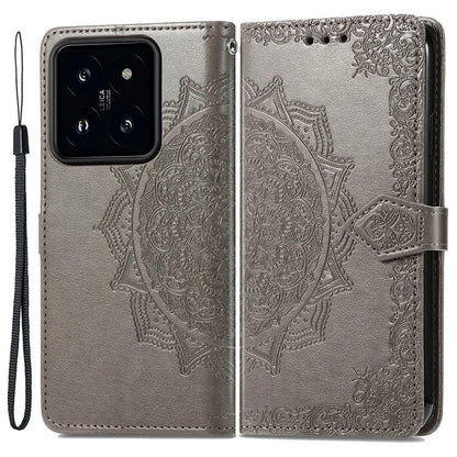 For Xiaomi 14 Case PU Leather Wallet Phone Cover Mandala Embossed Design