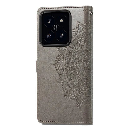 For Xiaomi 14 Case PU Leather Wallet Phone Cover Mandala Embossed Design