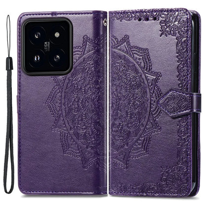 For Xiaomi 14 Case PU Leather Wallet Phone Cover Mandala Embossed Design