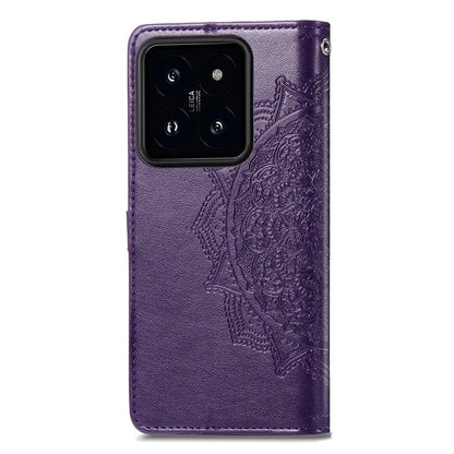 For Xiaomi 14 Case PU Leather Wallet Phone Cover Mandala Embossed Design