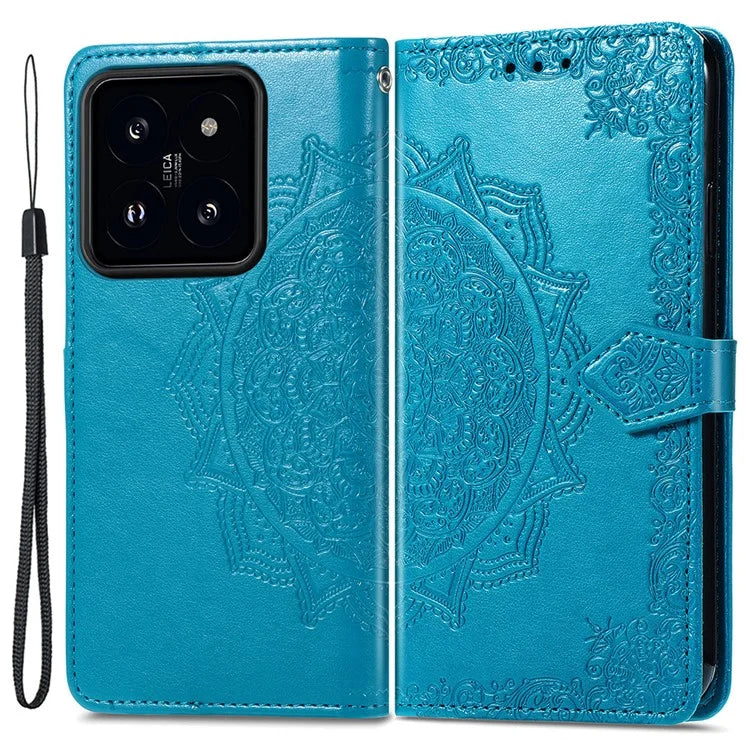 For Xiaomi 14 Case PU Leather Wallet Phone Cover Mandala Embossed Design